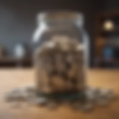 Savings jar filled with coins and bills