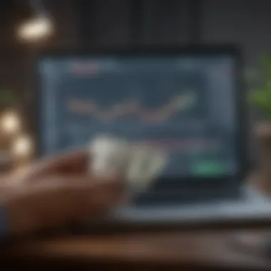 A financial expert analyzing currency trends on a laptop.