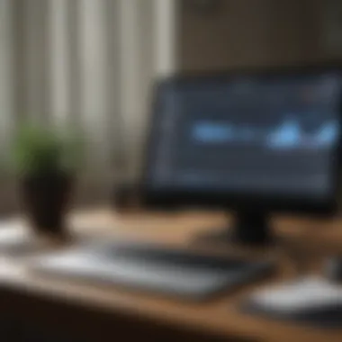 A serene workspace showcasing a laptop with financial graphs.