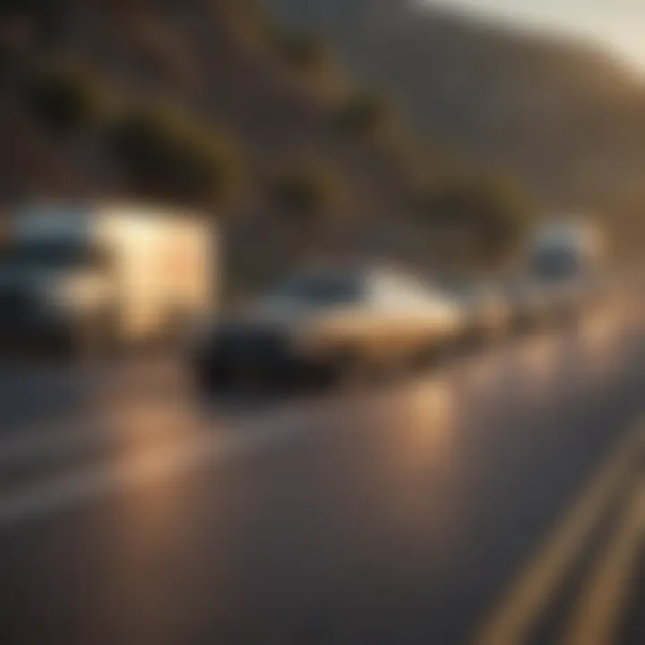 Group of fleet vehicles on the road