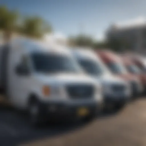 Fleet vehicles parked in a commercial lot